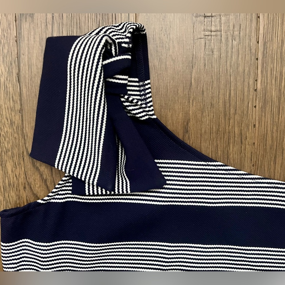 BISHOP +’YOUNG Striped One Shoulder Bow Tank Top Navy White S - Picture 4 of 8